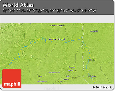 Physical 3D Map of the Area around 15° 48' 18" N, 10° 7' 30" W