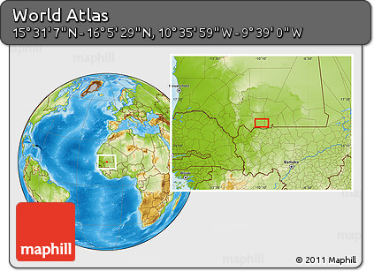 Physical Location Map of the Area around 15° 48' 18" N, 10° 7' 30" W