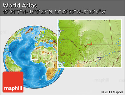 Physical Location Map of the Area around 15° 48' 18" N, 10° 7' 30" W