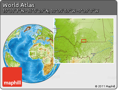 Physical Location Map of the Area around 15° 48' 18" N, 10° 7' 30" W