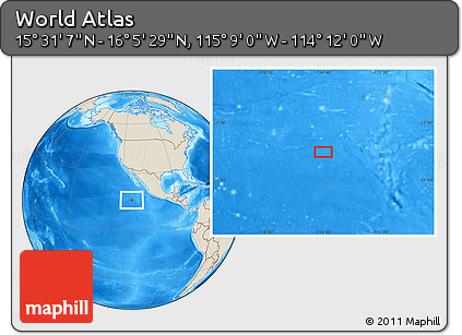 Shaded Relief Location Map of the Area around 15° 48' 18" N, 114° 40' 30" W