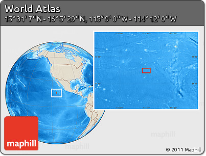 Shaded Relief Location Map of the Area around 15° 48' 18" N, 114° 40' 30" W