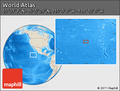 Shaded Relief Location Map of the Area around 15° 48' 18" N, 114° 40' 30" W