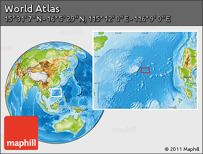 Physical Location Map of the Area around 15° 48' 18" N, 115° 40' 30" E