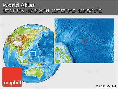 Physical Location Map of the Area around 15° 48' 18" N, 128° 25' 30" E