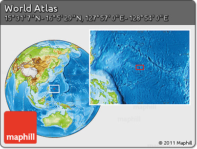 Physical Location Map of the Area around 15° 48' 18" N, 128° 25' 30" E