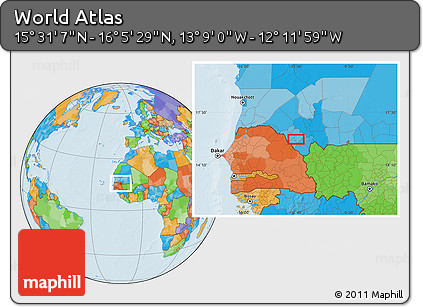 Political Location Map of the Area around 15° 48' 18" N, 12° 40' 30" W