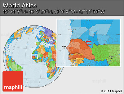 Political Location Map of the Area around 15° 48' 18" N, 12° 40' 30" W
