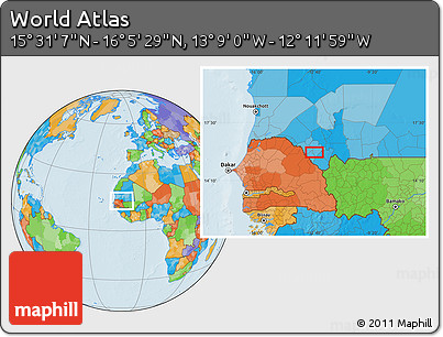 Political Location Map of the Area around 15° 48' 18" N, 12° 40' 30" W