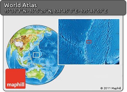 Physical Location Map of the Area around 15° 48' 18" N, 135° 13' 29" E