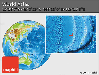 Physical Location Map of the Area around 15° 48' 18" N, 142° 1' 30" E