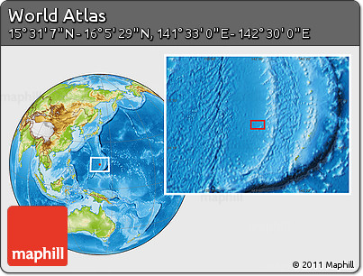 Physical Location Map of the Area around 15° 48' 18" N, 142° 1' 30" E