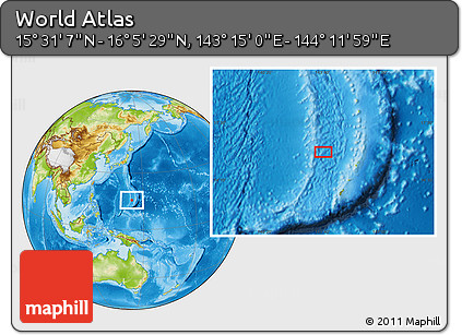 Physical Location Map of the Area around 15° 48' 18" N, 143° 43' 29" E