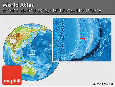 Physical Location Map of the Area around 15° 48' 18" N, 143° 43' 29" E