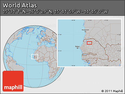 Gray Location Map of the Area around 15° 48' 18" N, 15° 13' 29" W