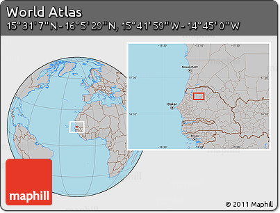Gray Location Map of the Area around 15° 48' 18" N, 15° 13' 29" W