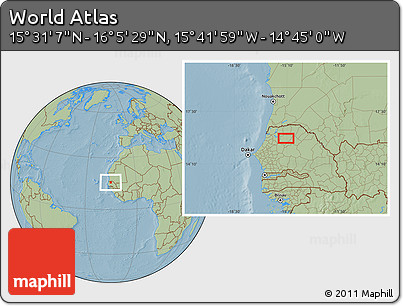 Savanna Style Location Map of the Area around 15° 48' 18" N, 15° 13' 29" W, hill shading