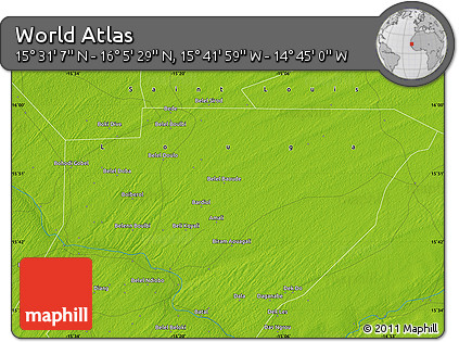 Physical Map of the Area around 15° 48' 18" N, 15° 13' 29" W