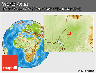 Physical Location Map of the Area around 15° 48' 18" N, 16° 13' 30" E