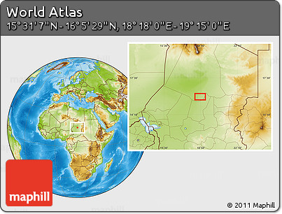 Physical Location Map of the Area around 15° 48' 18" N, 18° 46' 29" E