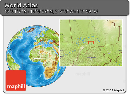 Physical Location Map of the Area around 15° 48' 18" N, 1° 37' 30" W