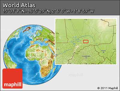 Physical Location Map of the Area around 15° 48' 18" N, 1° 37' 30" W