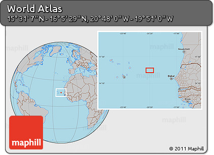 Gray Location Map of the Area around 15° 48' 18" N, 20° 19' 30" W