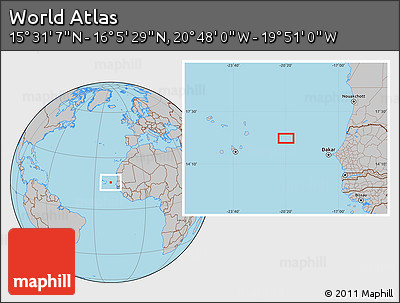Gray Location Map of the Area around 15° 48' 18" N, 20° 19' 30" W