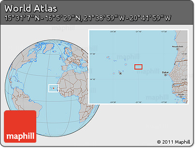 Gray Location Map of the Area around 15° 48' 18" N, 21° 10' 29" W