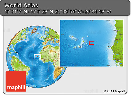 Physical Location Map of the Area around 15° 48' 18" N, 21° 10' 29" W