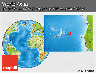 Physical Location Map of the Area around 15° 48' 18" N, 21° 10' 29" W