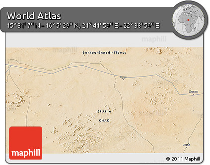 Satellite 3D Map of the Area around 15° 48' 18" N, 22° 10' 29" E