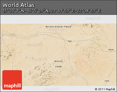 Satellite 3D Map of the Area around 15° 48' 18" N, 22° 10' 29" E