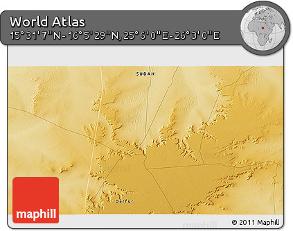 Physical 3D Map of the Area around 15° 48' 18" N, 25° 34' 30" E