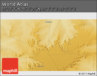 Physical 3D Map of the Area around 15° 48' 18" N, 25° 34' 30" E