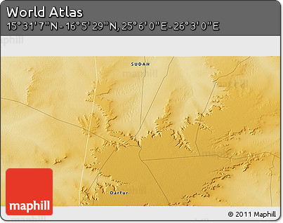 Physical 3D Map of the Area around 15° 48' 18" N, 25° 34' 30" E