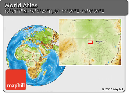 Physical Location Map of the Area around 15° 48' 18" N, 30° 40' 29" E