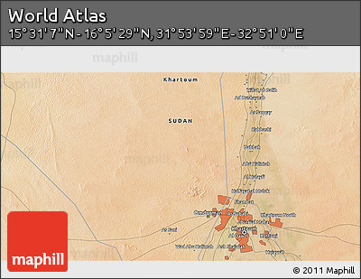 Satellite 3D Map of the Area around 15° 48' 18" N, 32° 22' 30" E