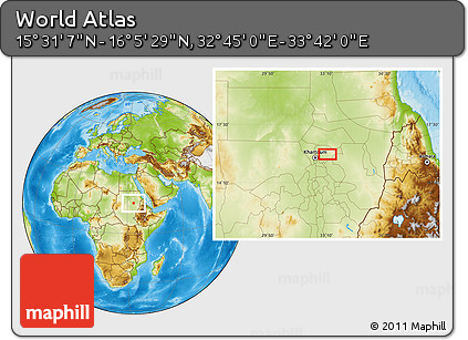Physical Location Map of the Area around 15° 48' 18" N, 33° 13' 30" E