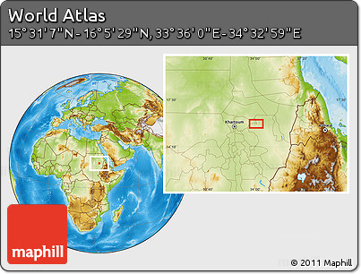 Physical Location Map of the Area around 15° 48' 18" N, 34° 4' 30" E