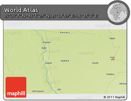 Physical 3D Map of the Area around 15° 48' 18" N, 35° 46' 29" E
