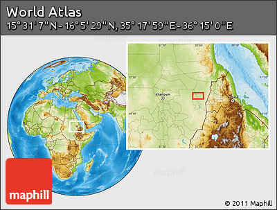 Physical Location Map of the Area around 15° 48' 18" N, 35° 46' 29" E