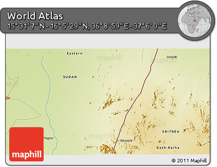 Physical 3D Map of the Area around 15° 48' 18" N, 36° 37' 30" E
