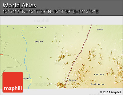 Physical 3D Map of the Area around 15° 48' 18" N, 36° 37' 30" E