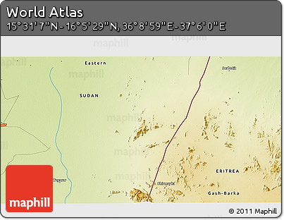 Physical 3D Map of the Area around 15° 48' 18" N, 36° 37' 30" E