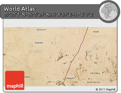 Satellite 3D Map of the Area around 15° 48' 18" N, 36° 37' 30" E