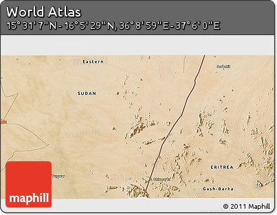 Satellite 3D Map of the Area around 15° 48' 18" N, 36° 37' 30" E