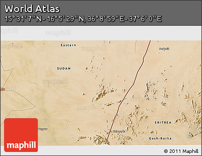 Satellite 3D Map of the Area around 15° 48' 18" N, 36° 37' 30" E