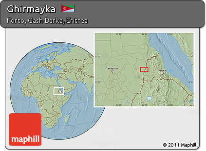 Savanna Style Location Map of Ghirmayka, hill shading