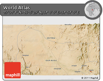 Satellite 3D Map of the Area around 15° 48' 18" N, 37° 28' 30" E